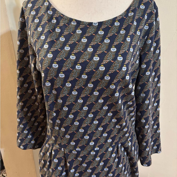 Boden Royal Owl Print Penny Knit Dress 8 Blue - Picture 3 of 5